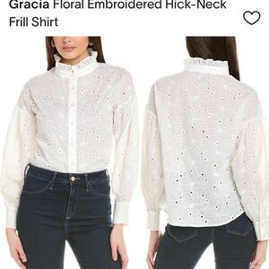 Grazie Large Eyelet White Blouse NWOT